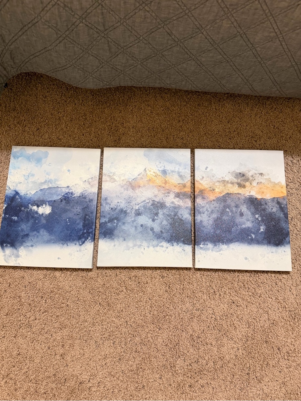 Blue and Gold Abstract Mountain Wall Art